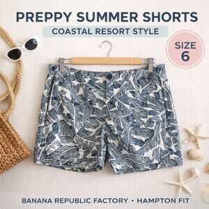 Banana Republic Factory Hampton Fit Shorts Sz 6 Blue White Leaf Preppy Cotton
